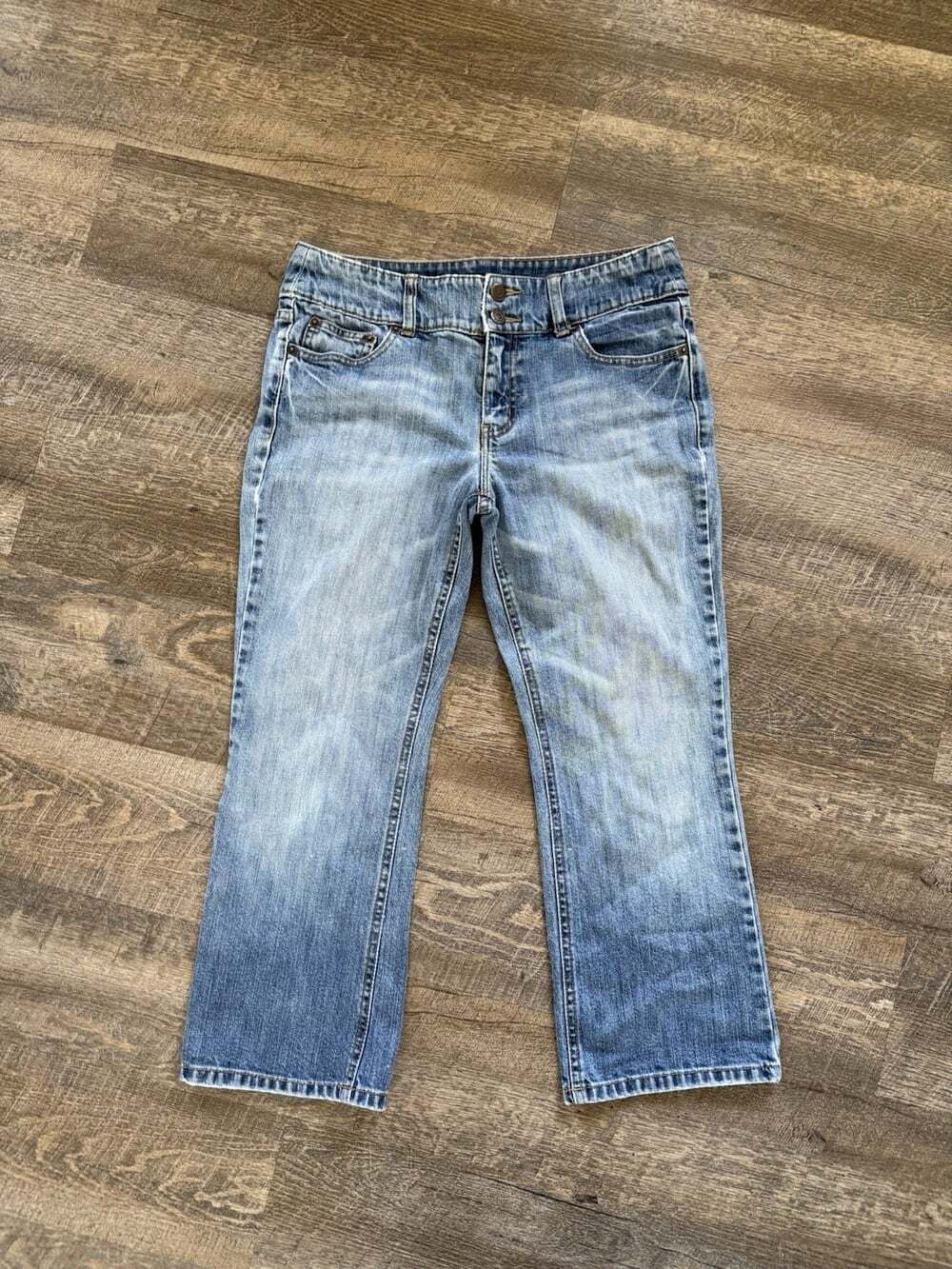 London Jeans Womens 8 30x24 Blue Straight Leg Crop Denim Wide waistband